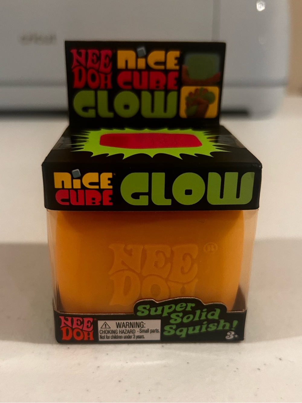 Needoh Glow Super Solid Squish Cube - Orange. New. Authentic